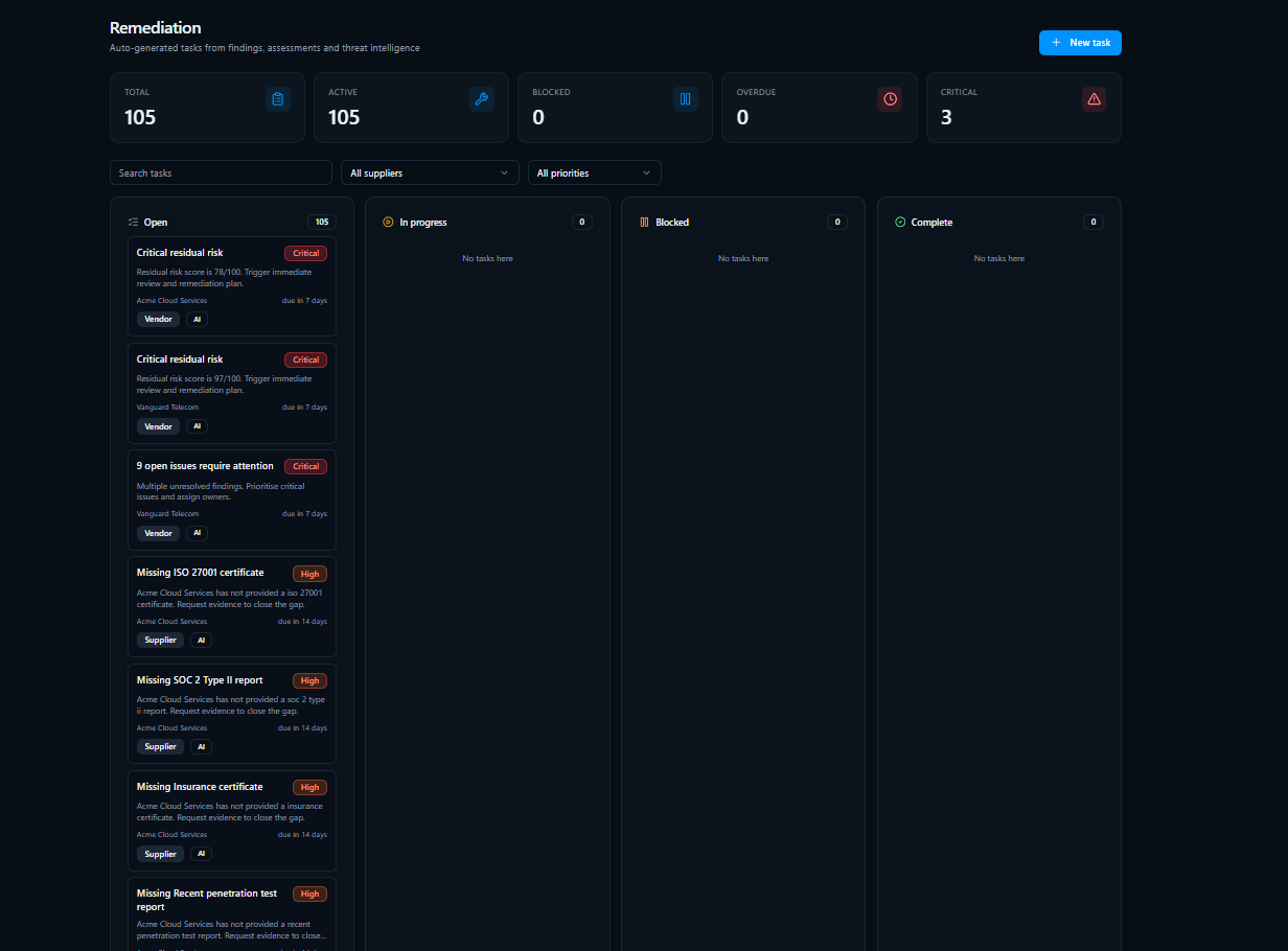 Remediation kanban with auto-generated tasks